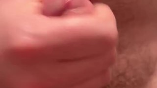 Jacking off uncut cock in shower