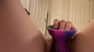 Sexy midget fucks herself after taking a nice bath