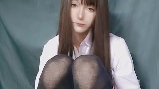 Japanese crossdresser teasing