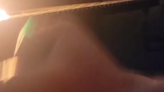 Outside gazebo teal condom jerk off while risky moaning so neighbors can hear! Masterbation cum fun!