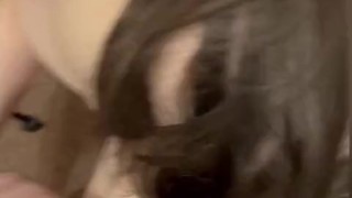 Thick Blue Eyed MILF Sucking Cock Gets A Massive Cumshot On Face And In Hair