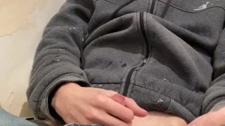 in the bath he jerks off his dick in a warm jacket and cums a lot of sperm