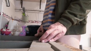 Jerking, cumming and pissing into the kitchen sink
