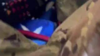 Army soldier in uniform jerks off and shoots thick cum on his sarge's boxer shorts!