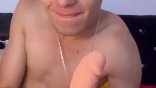 This young man was alone at home so he wanted to play with his dildo for a while