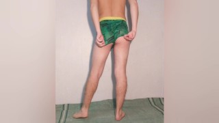 Young hot guy posing in underwear - green briefs - boxers