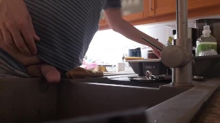 Morning piss into the kitchen sink