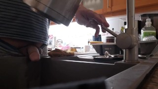 Morning piss into the kitchen sink