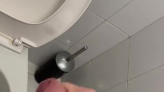 Cumshot in gym bathroom after shower | UNCUT COCK