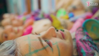 4 Girlz VS a bed full of ANAL SexToys - tattoo goth punk ATM