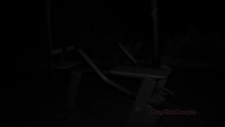 Risky Outdoor Sex Night Walk in Public Park, sub runs home naked