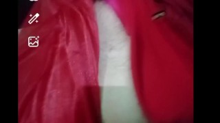 Indian gay Crossdresser in Red Saree showing his boobs on paid nude video call xxx🥵