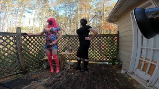 Giant fake tits cross dresser masturbation during photoshoot composite video