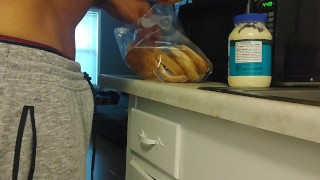 Puertorrican destroys bread and mayo sandwich with his dick!