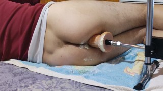 Ass filled with whipped cream and butter, fucked by a massive 35cm dildo using sex machine