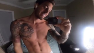 Masturbation in front of the mirror POV, foot fetish, Chris Diamond with a big cumshot on my abs.