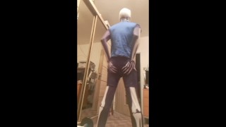 Skeleton huge cumshot on his T-shirt with intense orgasm