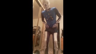 Skeleton huge cumshot on his T-shirt with intense orgasm