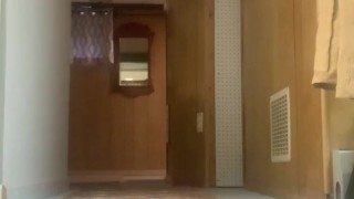 Young hippie guy shows skinny body and jerks off on living room floor