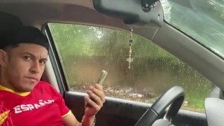 Jerking off my 8-inch cock in the car