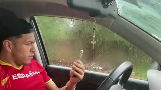 Jerking off my 8-inch cock in the car