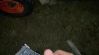 Twink Outdoor Public Peeing & Pissing on Daddy’s Kubota