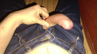 Audible cum explosions onto my deep blue denim jeans 🔈🍌💧