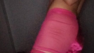 Twink dancing on a pink lingerie and skirt