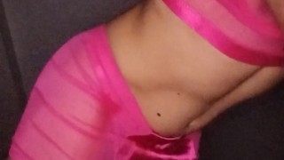 Twink dancing on a pink lingerie and skirt