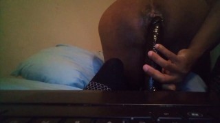 Black soft asshole penetrated by 11in dildo pt4