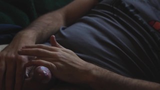 Brit bear wanks on sofa cums over Ellesse sports top