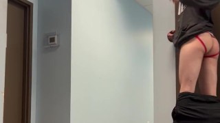 Playing in the gas station hallway to the bathrooms