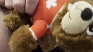 Jerking off with beaver squeak toy