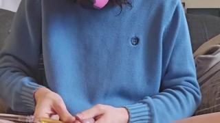 Pup inserts catheter and cums