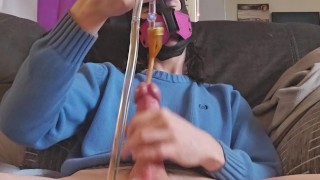 Pup inserts catheter and cums