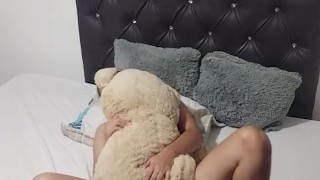 horny latina alone fucks teddy bear
