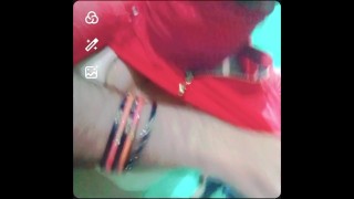 Indian Gay Crossdresser Gauri Sissy xxx video call in red saree showing his boobs and bra strap 🥵