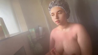 Chubby fat BBW taking a shower