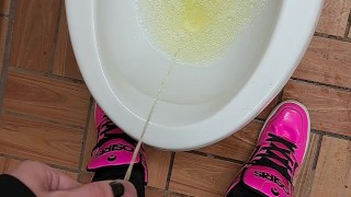 Emo Twink Takes A Quick Piss in Public Restroom