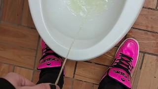 Emo Twink Takes A Quick Piss in Public Restroom