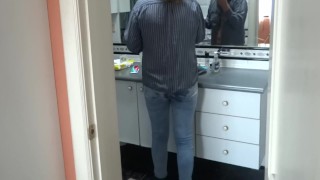 Receiving big cumshots in my pussy and in my ass with jeans on, full of milk from big cocks