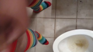 Young 18 year old black femboy rubs cock and pisses for the camera