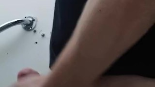Jerking off in public toilet..watch me cum a lot and moan