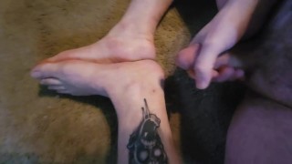 jerking off and cumming on my feet