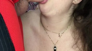 Thick Blue Eyed BBW Blowjob Cumshot On Tongue, Swallows And Keeps Sucking