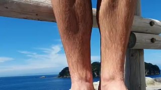 Fit Soccer Player Showing off Feet and Calves in Public Bath