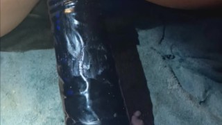 Me taking my huge black Frankenstein dildo deep