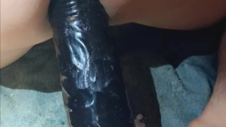 Me taking my huge black Frankenstein dildo deep
