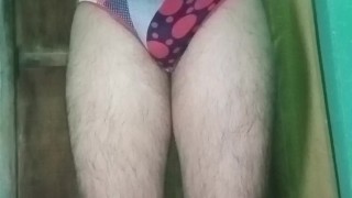 Indian Gay Crossdresser Gaurisissy in blue Salwar Suit pressing his boobs and fingering in his ass