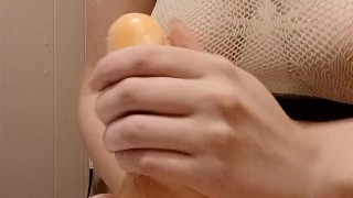 Blind folded curvy babe in lingerie gives ridged fat cock a sloppy loud blowjob, handjob and boobjob